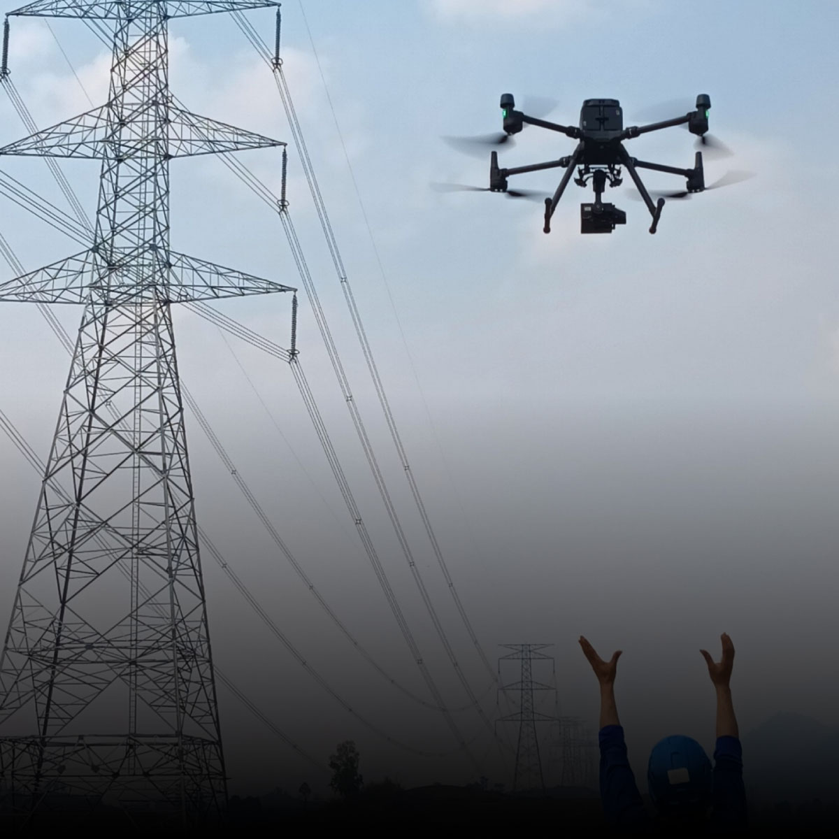 LiDAR survey drone over transmission corridor